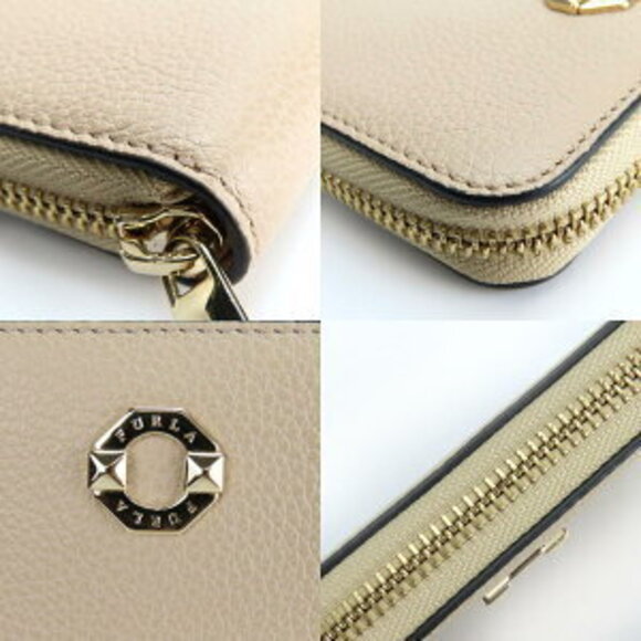 Furla bifold wallet beige leather studs compact round zipper - Picture 6 of 8